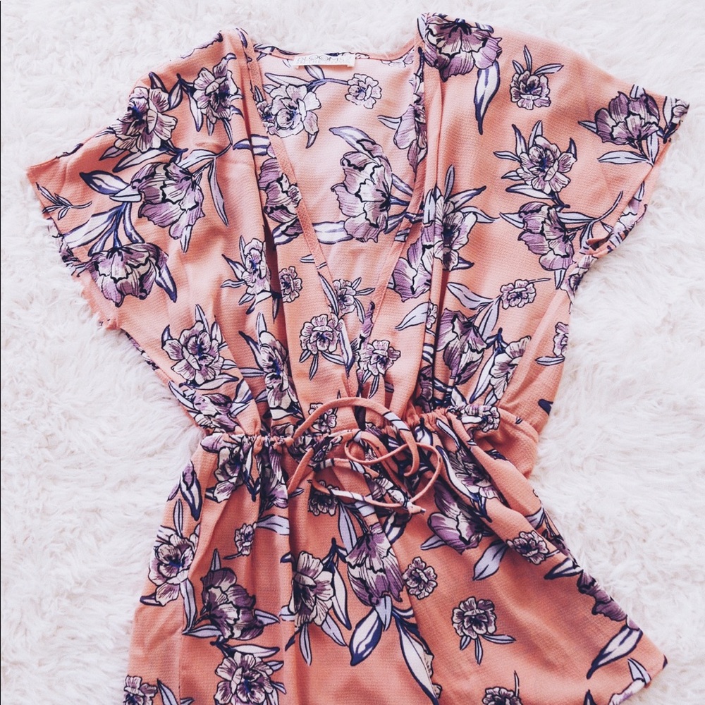 Pink Floral Summer Beach Romper - Picture 2 of 3
